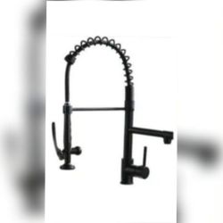 FLG Pull Down Kitchen Sink Faucet With Sprayer Modern Commercial Kitchen Faucet Single Handle Spring Brass Taps Matte Black