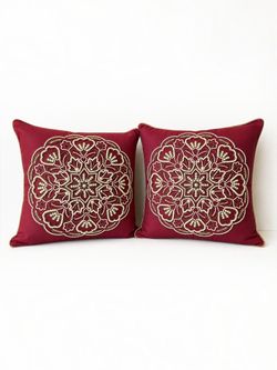 Pier 1 Burgundy Beaded Medallion Throw Pillows – Set of 2