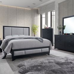 Light Gray King And Queen Size Bed Frame, Mattress 