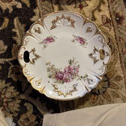 Antique Hand Painted Floral 10" Cake Plate Unbranded.