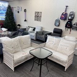 Outdoor Patio Set, 2 Loveseat with Cushions, New and Assembled, White, New