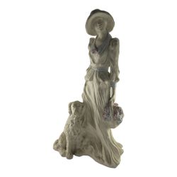 Large Austin Sculpture By Alice Heath 1988 Woman W/Dog and Basket of Flowers