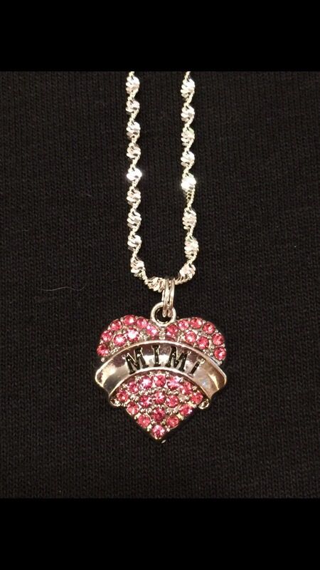 NEW Pink Mimi Heart Charm on Blingy Sterling Silver Chain