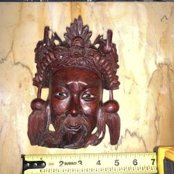 Antique Carved Wood (rosewood) Chinese Man Face Mask Warrior Dragon Head Wall Art