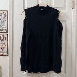 Michael Kors Black Cold Shoulder Mock Neck Long Sleeve Sweater L