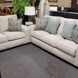 Brand New Tan Fabric Sofa + Loveseat 2PCs Set