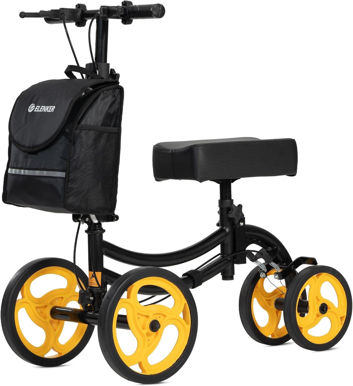 ELENKER Deluxe Steerable Knee Walker with 10" Front Wheels – Medical Scooter for Foot Injuries, Broken Ankle, Compact Crutch Alternative, Black