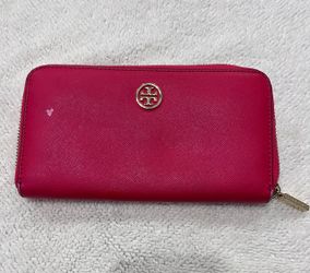 Tory Burch Red Saffiano Leather Zip Wallet