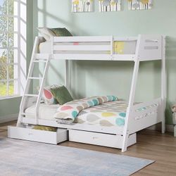 Twin Full White Bunkbed With Ortho Mattress Included
