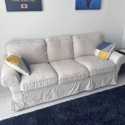 3-Seater Beige Sofa with Washable Cover - Extra Soft. Both throw Pillows included!