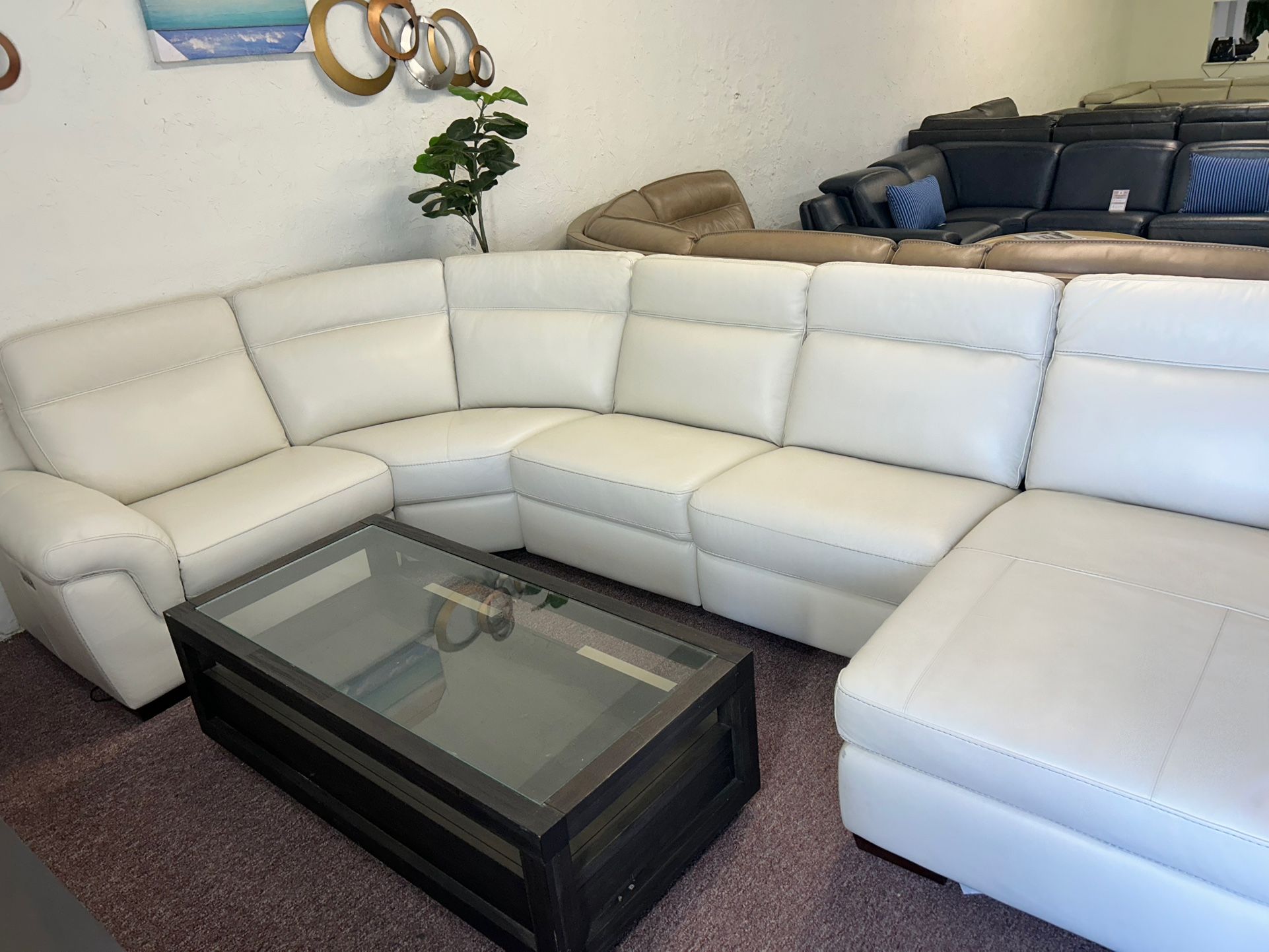 Furniture- Natuzzi 5 Pc Real Italian Leather Sectional With 2 Power Recliners- Julius