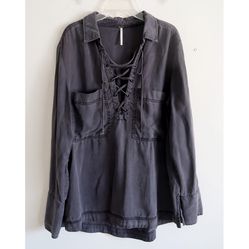 Free People Tie Front Long Sleeve Blouse - Size Medium