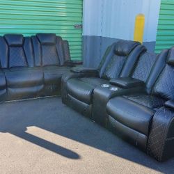 Leather Electric Recliner Couch Set 