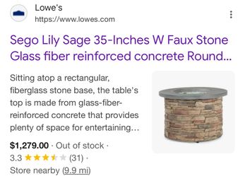 Sego Lily Sage 35-Inches W Faux Stone Glass fiber reinforced concrete Round..