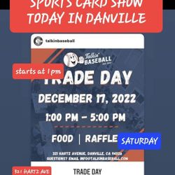 SATURDAY DEC 17TH  SPORTS CARD SHOW 
FROM 1PM TO 5PM..PIZZA AND RAFFLES
LOCATED 321 HARTZ AVE  DANVILLE