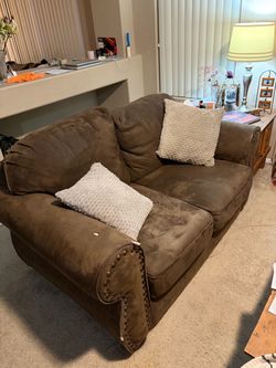 Brown Microfiber Loveseat and couch with Nailhead Trim