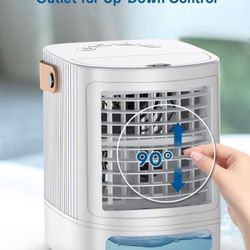 BALKO Mini Air Conditioner, 3-IN-1 Small Air Conditioner w/ 3-Level Humidify & 3 Speeds, 7-Color Night Lights, Top Fill Tank for 8H Cooling, Desk Port