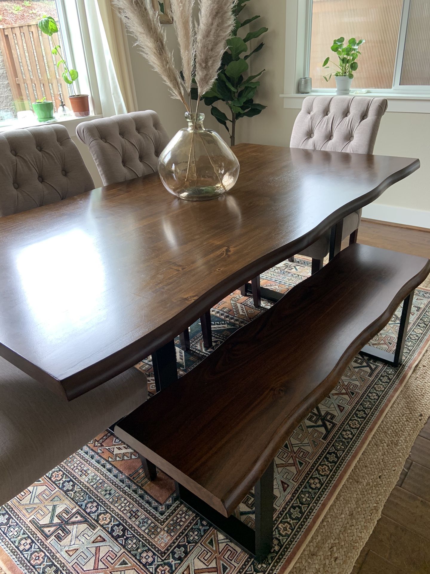 Live edge dining table with bench