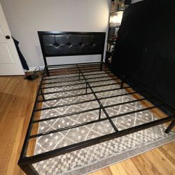 Bedframe: Black Metal + Leather With Under Bed Space