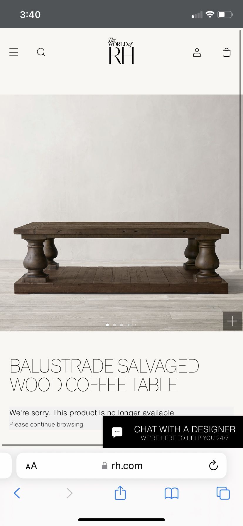 Restoration Hardware RH balustrade Coffee Table