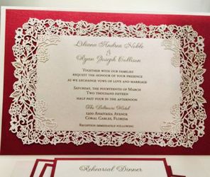 $6 ea . Burgundy and beige invitations