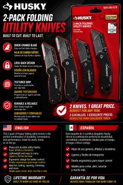 Husky 2-Pack Folding Utility Knives Husky Paquete de 2 Navajas  Plegables de Uso General