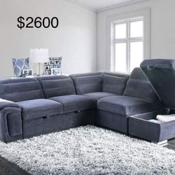 New Sleeper Sectional Couch w/ Storage  ! Free Delivery ! Zero Down Financing Available ! 
