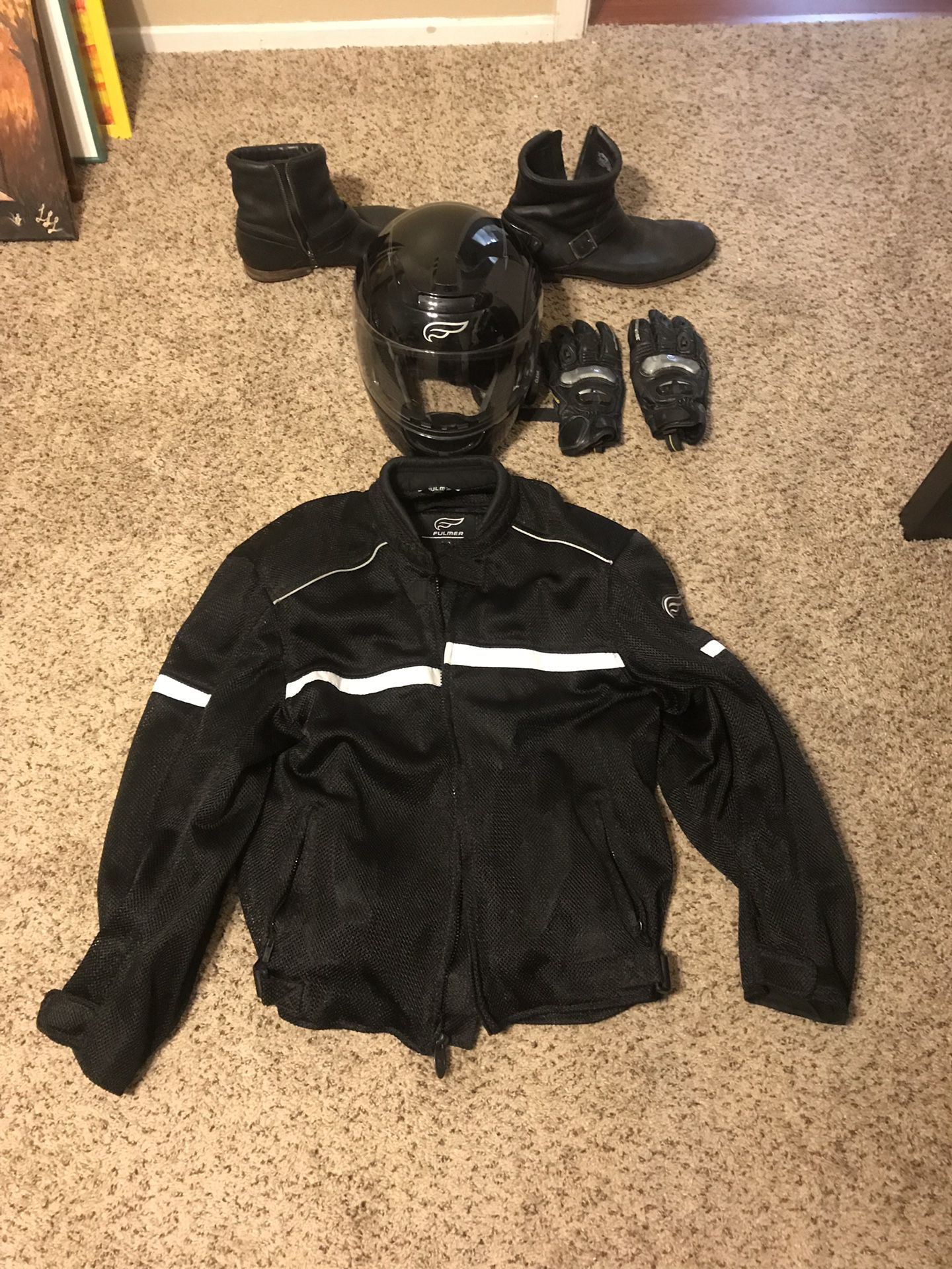 Motorcycle Safety Gear - Armored Gloves, Full Face Helmet, Boots, Armored Jacket