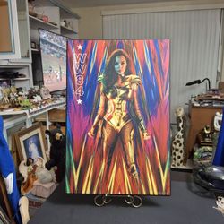 Wonder Woman 1984-WW84 Teaser Poster Print On Wood, Depicts Gal Gadot Wearing The Golden Eagle Armor Suit From DC Comics, Vibrant Color Geometric