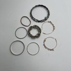 Mixed Bracelet & Hoop Earrings Lot Silver Tone Chain Bangles Costume Jewelry