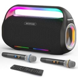Karaoke Machine, 350W Portable Bluetooth Speaker with 2 Wireless Microphones, 15H Playtime, with TWS System/EQ/Deep Bass, Supports TF Card/USB, AUX in