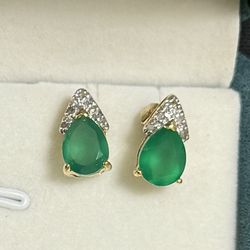 2.08 CTS Natural Green Agate Diamond 18k Plated Designer Earrings