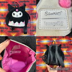 Loungefly Kuromi Mini Backpack Black Sherpa Sanrio Adjustable Straps