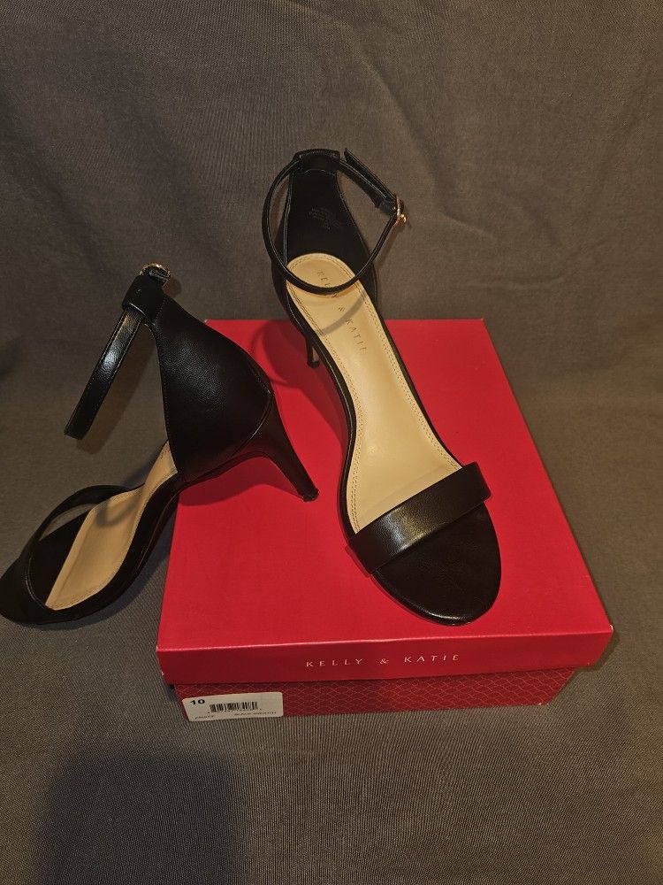 Black Ankle Strap Heels - Size 10
