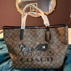 Coach City Tote In Signature Canvas With Halloween Horse
