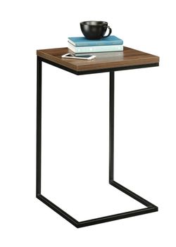 C-Shaped Wood and Metal Side Table