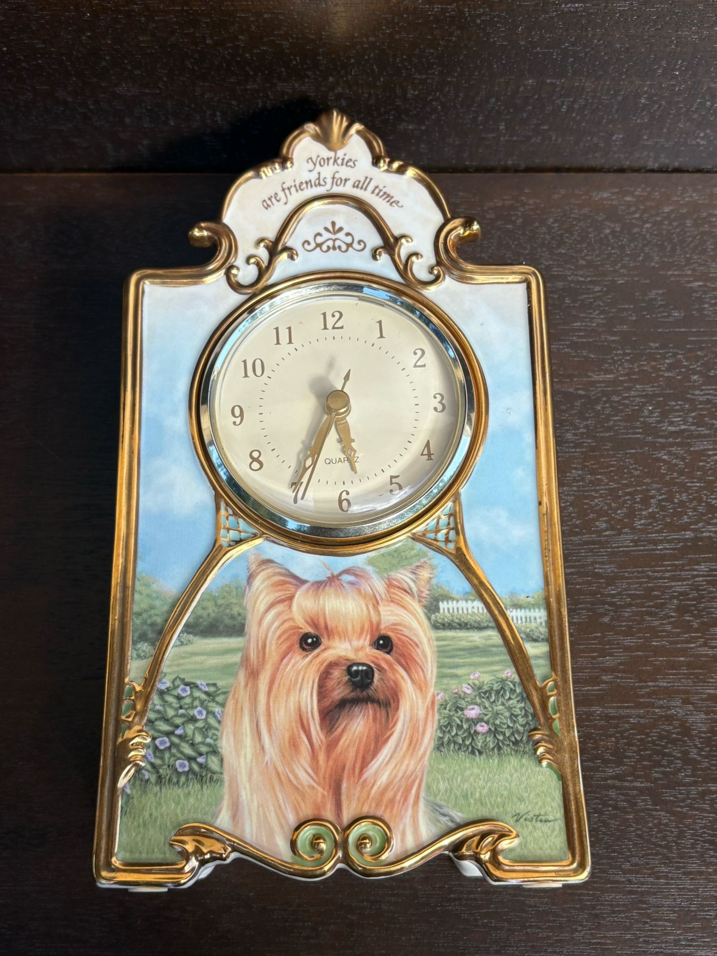 Porcelain Clock 2005 Bradford Exchange "Yorkies: Friends for All Time" Terrier