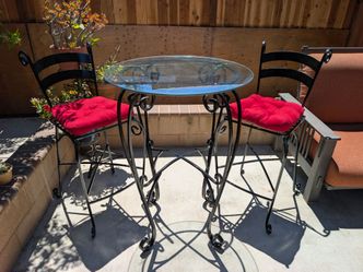 Unique High Wrought Iron Tall Bar Size  Patio/ Garden Bistro Set