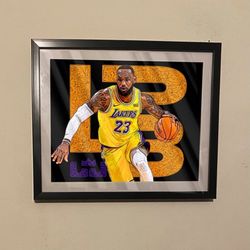 Lebron James custom art piece on black frame