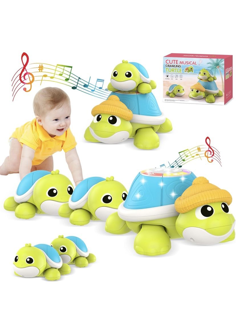 Baby Toys 6-12 Months Musical Turtle Crawling Toy with Mama and Babies Tummy Time Toys, Crawling and Interaction Modes Toy
