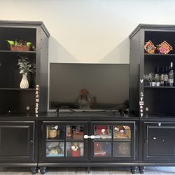3-Piece Black Solid Wood Entertainment Center / TV Stand & Media Towers