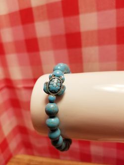 SOLID Turquoise Bracelet with a Center Turtle Pendent