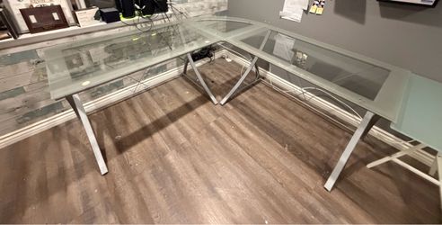 Glass L shaped corner office desk