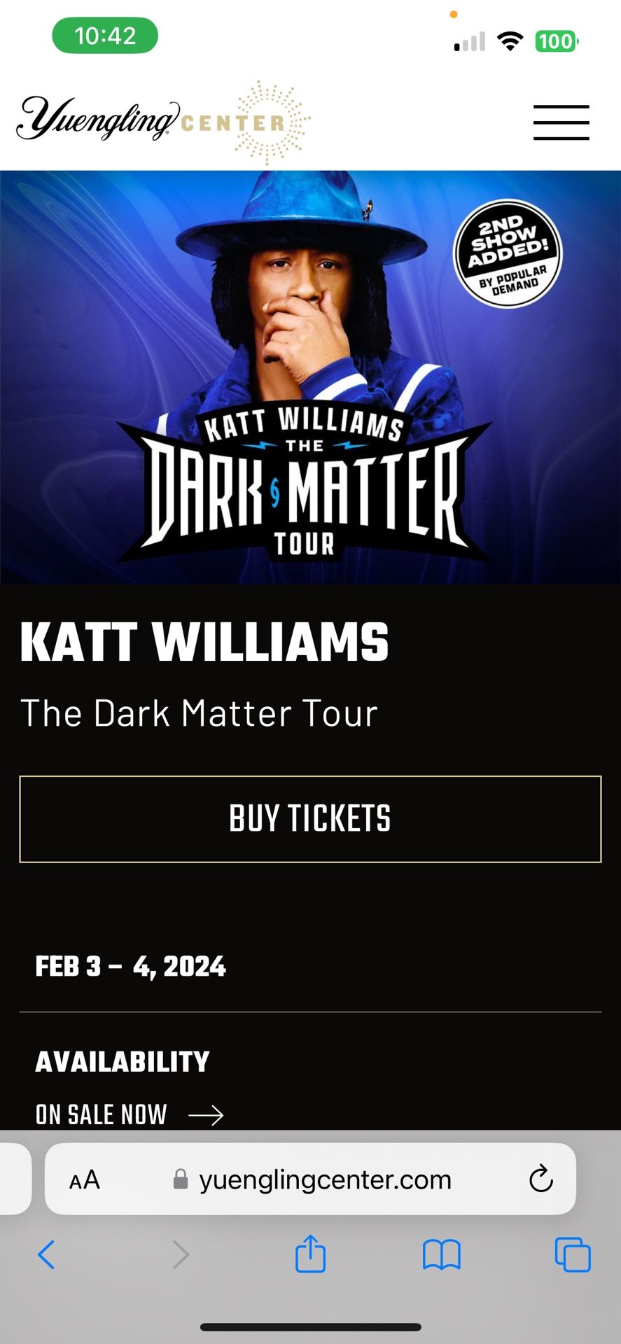 2 KATT WILLIAMS (Tampa) concert tickets