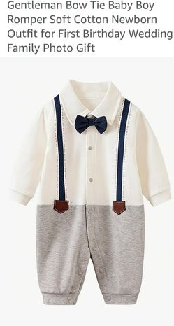 12-18Mouths  Gentleman Bow Tie Baby Boy Romper Soft Cotton