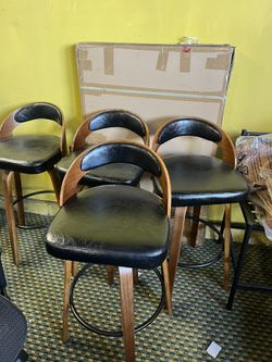 Swivel Counter Height Bar Stools Set of 4, Faux Leather Upholstered Seat Back & Bentwood Legs Bar Chairs, 30" Seat Height Counter Stools for Kit