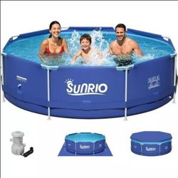 SUNRIO FRAME POOL 10 FT X 30 IN WITH FILTER PUMP AND FLOOR COVER