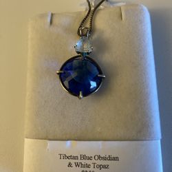 Tibetan Blue Obsidian Radiant Heart Cut With White Topaz