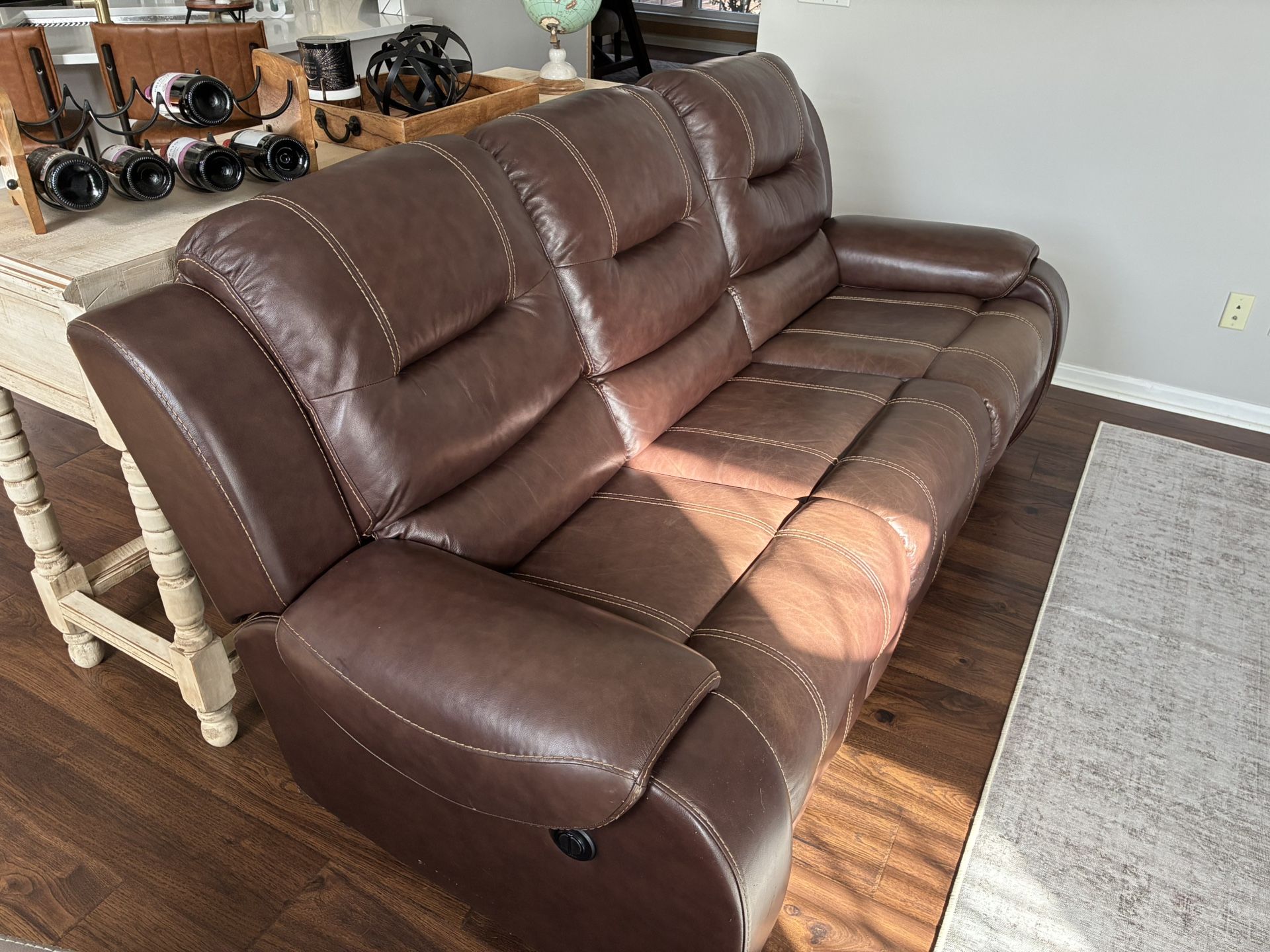 Brown Leather Power Recliner Couch
