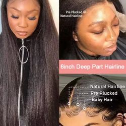 Yaki Straight Invisible Strap Drawstring Snug Fit 360 Hd full lace 13X6 Lace Front Human Hair Wig Kinky Straight Human 30 Inch